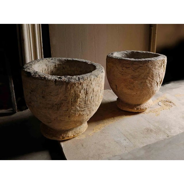 Antique French Urns - Hand Carved Limestone - A Pair For Sale - Image 4 of 11