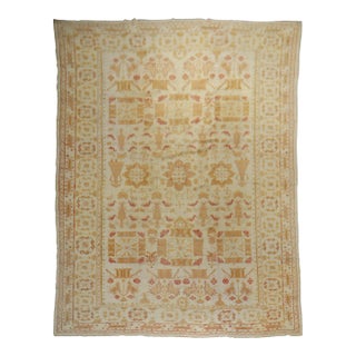 Antique Zabihi Collection Pictorial Ivory Oushak Rug - 9'2" x 15'2" For Sale
