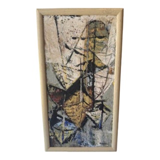 MCM Signed Geometric Abstract Small Oil Painting on Board For Sale