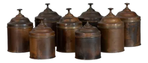 Lidded Copper Canisters, 1900, Set of 8