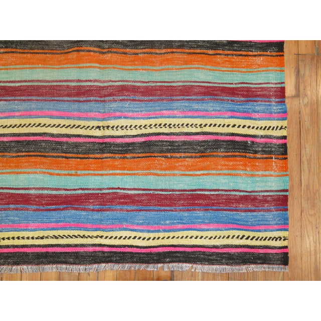 Orange Vintage Zabihi Collection Striped Turkish Kilim - 5'6" x 8'2" For Sale - Image 8 of 8