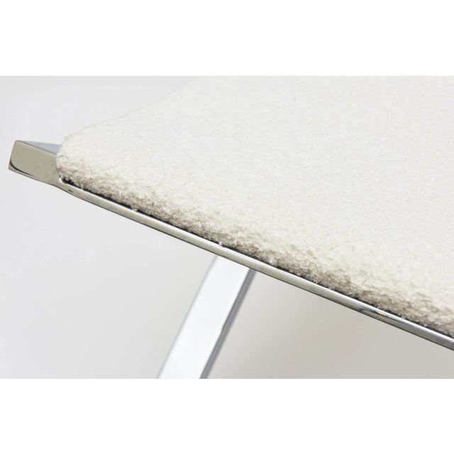 Silver Vintage X Frame Chromed Steel Bench With New White Boucle Sling Seat, 1980's For Sale - Image 8 of 12