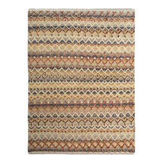 1990s 1990s Modern Moroccan High-Low Tan/Blue Wool Rug - 8'3'' X 10'6'' For Sale