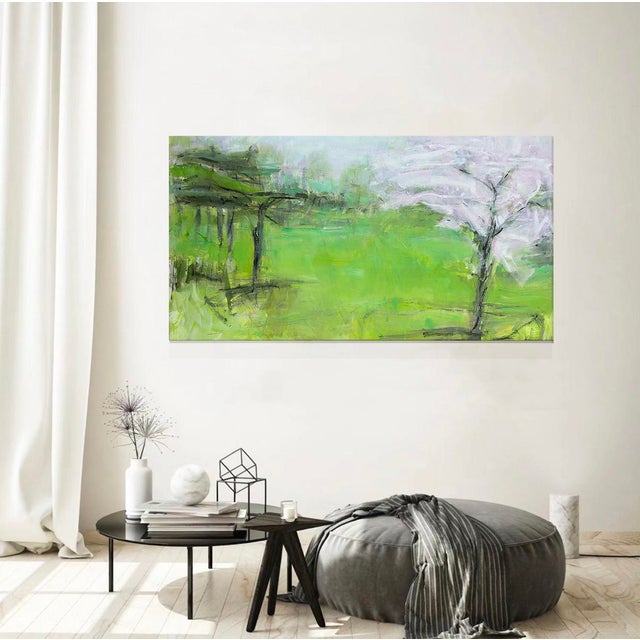 Bright Green "Opposites Attract" by Trixie Pitts Large Contemporary Landscape Oil Painting For Sale - Image 8 of 11