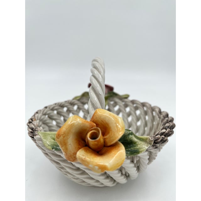 White Vintage Italian Capodimonte Woven Rose Basket For Sale - Image 8 of 12