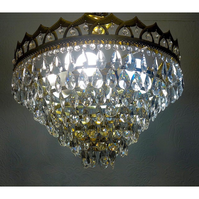 Vintage Gilded Metal and Crystal Chandelier, 1990s For Sale - Image 9 of 11