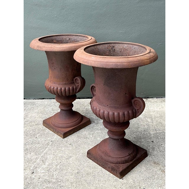 Vintage Cast Iron Garden Urns - Pair For Sale - Image 14 of 18