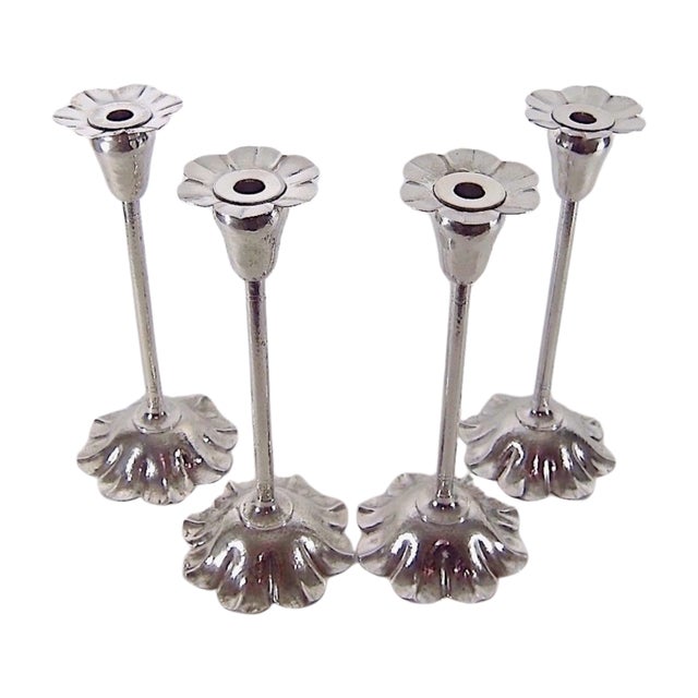 Early 20th Century Four Marie Zimmermann Arts & Crafts Silvered Candle Holders, Circa 1915 For Sale - Image 5 of 9