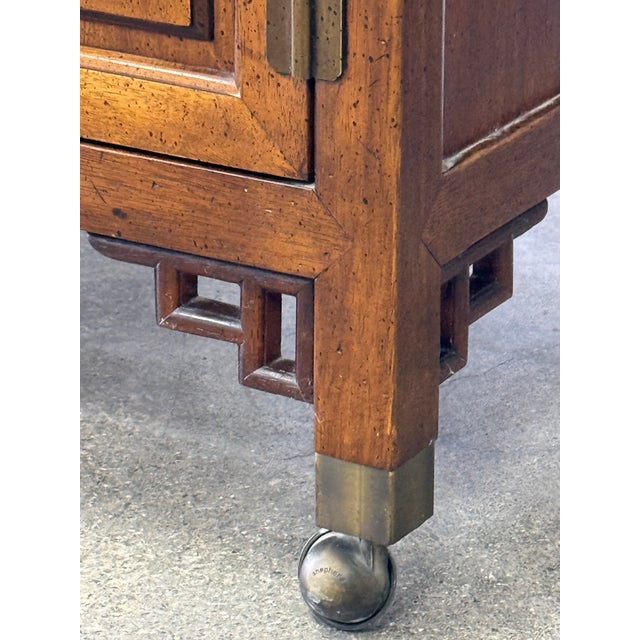 Brown Vintage Century Furniture Hollywood Regency Ming Flip Top Server Cart For Sale - Image 8 of 10
