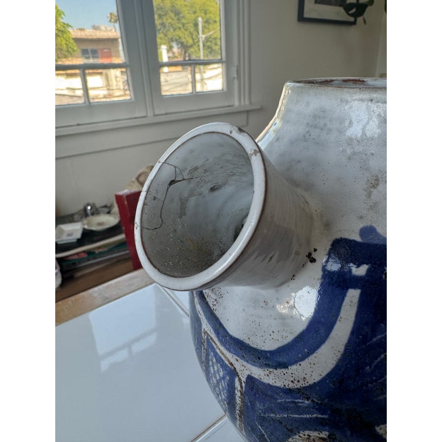 French Provincial 1950s Michel Barbier Blue Ceramic Vallauris Vase For Sale - Image 3 of 7