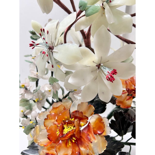Metal Large Vintage Chinese Hardstone Bonsai Tree in Cloisonné Planter For Sale - Image 7 of 16