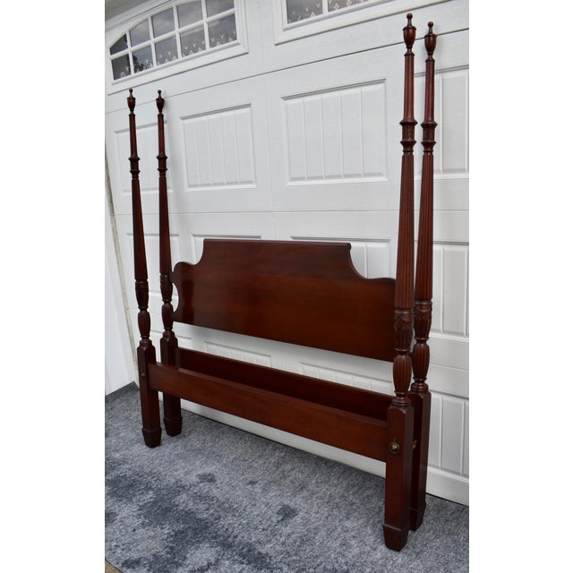 Wood Full Carved Mahogany Bed Vintage Four Poster Frame Chippendale Style For Sale - Image 7 of 11