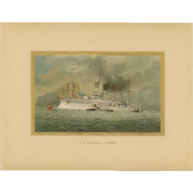 SMS Hertha: German Protected Cruiser in the Far East 1903 Chromolithograph For Sale - Image 6 of 6