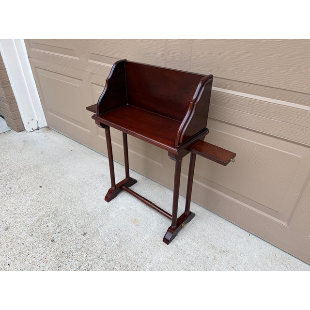 Vintage Federal Mahogany Library Book Stand With Pull-Out Drink Trays For Sale - Image 10 of 15