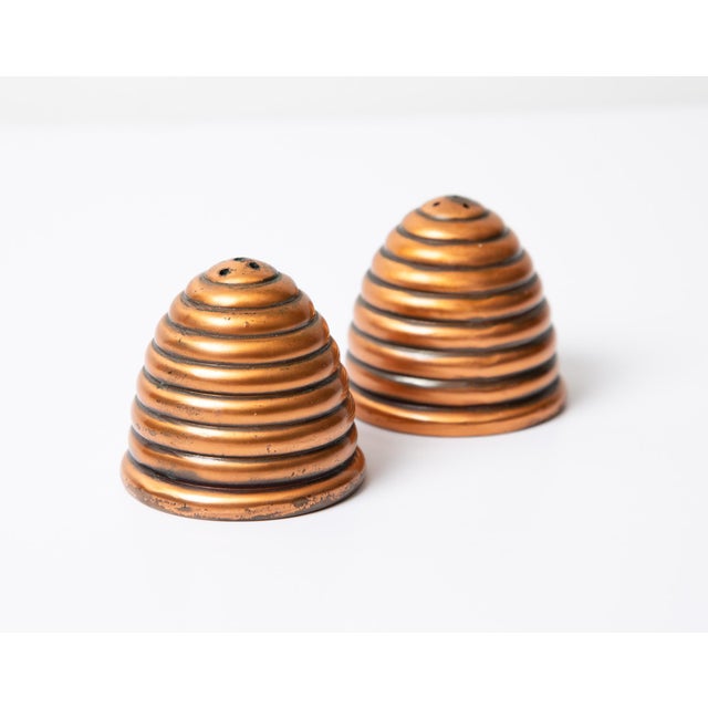 Early 20th Century Vintage Beehive Copper Salt and Pepper Shakers For Sale - Image 5 of 5
