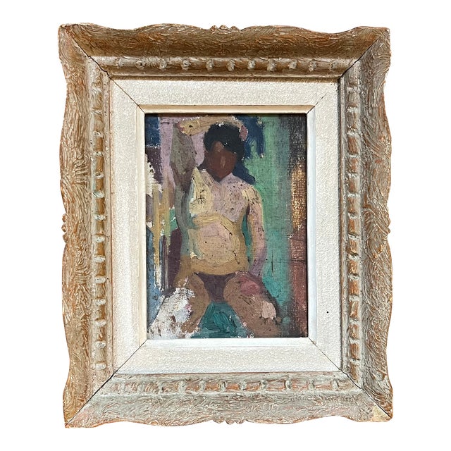 French Mid-Century Modern Oil Painting on Board Nude Study in Original Frame Circa 1950 For Sale