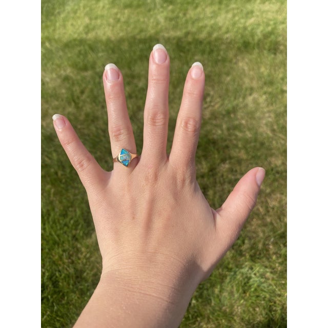 Opal Inlay Navette Ring, 14k Yellow Gold, Ring Size 6 For Sale In Greensboro - Image 6 of 6