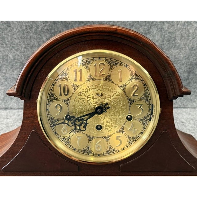 Brown Vintage Sligh Solid Mahogany Mantel Clock For Sale - Image 8 of 13