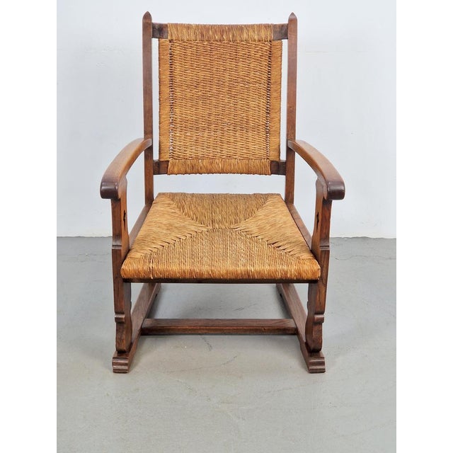 Modernist Brutalist Armchair in Rush and Oak, 1950s For Sale - Image 6 of 11