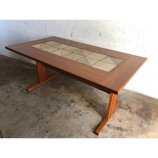 Vintage Mid Century Modern Danish Dining Table W/ Tile Inlay and 2