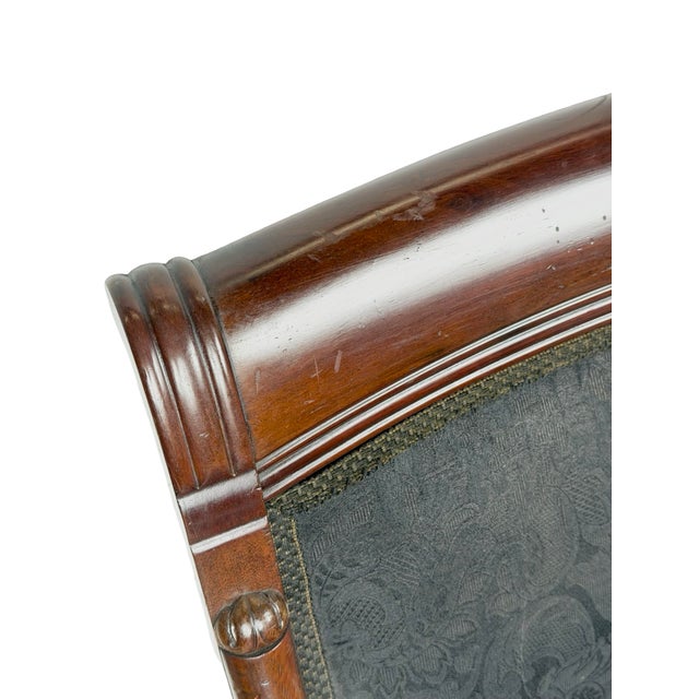 Antique Empire Style Mahogany Armchair With Black Damask Upholstery For Sale In Philadelphia - Image 6 of 18