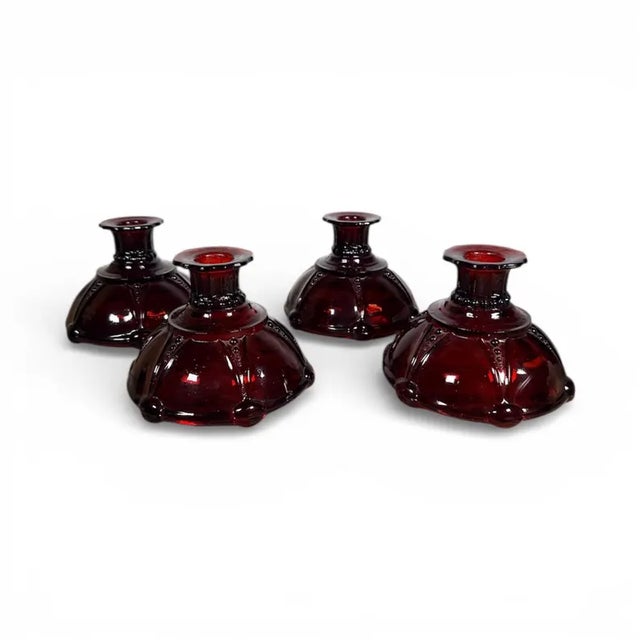 Anchor Hocking Vintage Anchor Hocking Royal Ruby Red Candlestick Holders, Set of 4 For Sale - Image 4 of 11