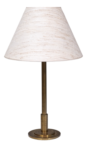 Danish Modern Patinated Brass Table Lamp with Tussah Silk Shade, 1950s