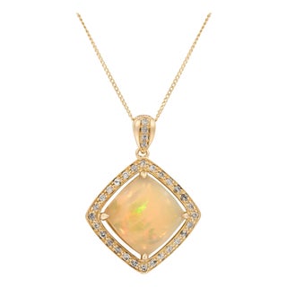 1.97ct Opal and Diamond Halo 18ct Gold Pendant Necklace - Fei Liu For Sale