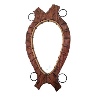 Vintage Brutalist Mirror in Wood and Rope, 1950s For Sale