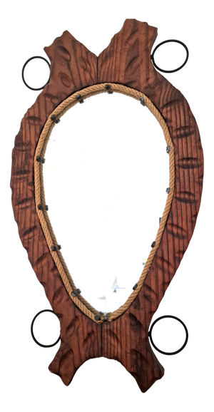 Vintage Brutalist Mirror in Wood and Rope, 1950s
