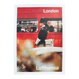1964 German Travel Poster - London, Lufthansa Airlines by Otl Aicher (Linenbacked) For Sale