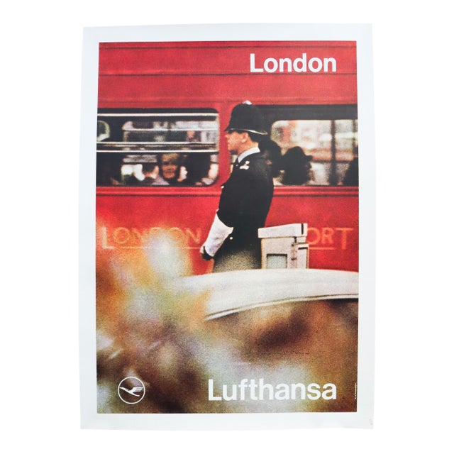 1964 German Travel Poster - London, Lufthansa Airlines by Otl Aicher (Linenbacked) For Sale
