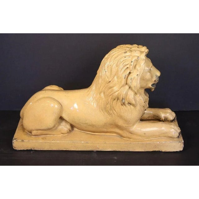 English Large English Recumbent Lion of Glazed Stoneware For Sale - Image 3 of 10