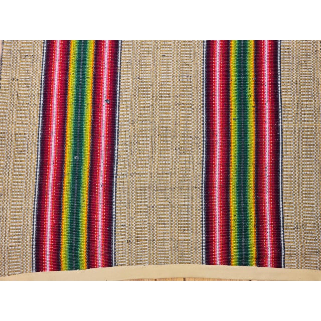 Tan Vintage American Rag Runner, Handwoven Stripe Pattern, Tan, Green & Magenta, 3x13 For Sale - Image 8 of 13