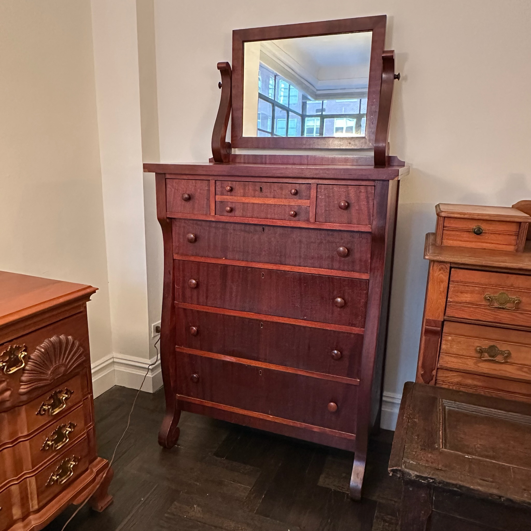 antique highboy dresser Highboy Chest. English Edwardian. Mahogany and Satinwood. Circa 1890-1 –  Singer Galleries main image 1