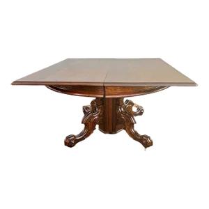 Antique 19th Century Regency Style Walnut Carved Dining Table With 5 Leaves.