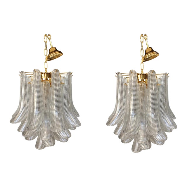 Sculptural Pair of Mazzega Style Murano Glass Selle Chandeliers Lot of 2 For Sale