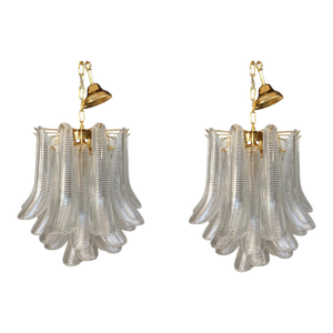 Sculptural Pair of Mazzega Style Murano Glass Selle Chandeliers Lot of 2