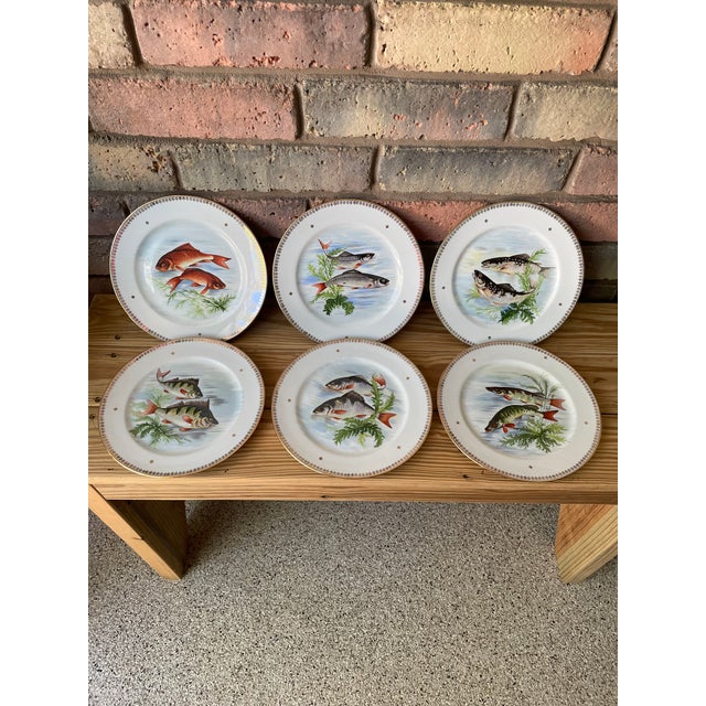 Late 19th Century French Limoges Charles Ahrenfeldt Fish Dinner Plates, Set of Six For Sale - Image 12 of 16
