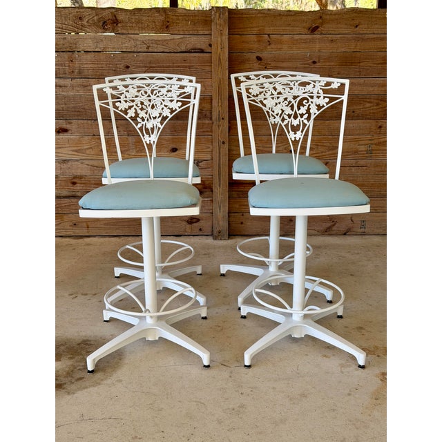 Vintage Woodard Aluminum Swivel Counter Stools With Ivy Leaf Backs – Set of Four For Sale - Image 12 of 12