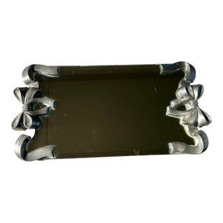 Vintage Godinger Hollywood Regency Mirrored Tray With Bow Handles For Sale