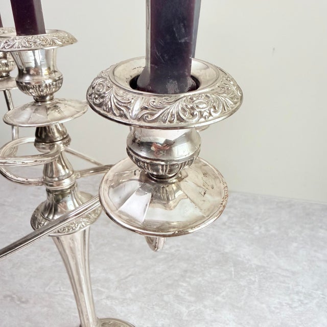 Art Nouveau Vintage Silver Plated 5-Arm Candleabra, Art Nouveau For Sale - Image 3 of 10