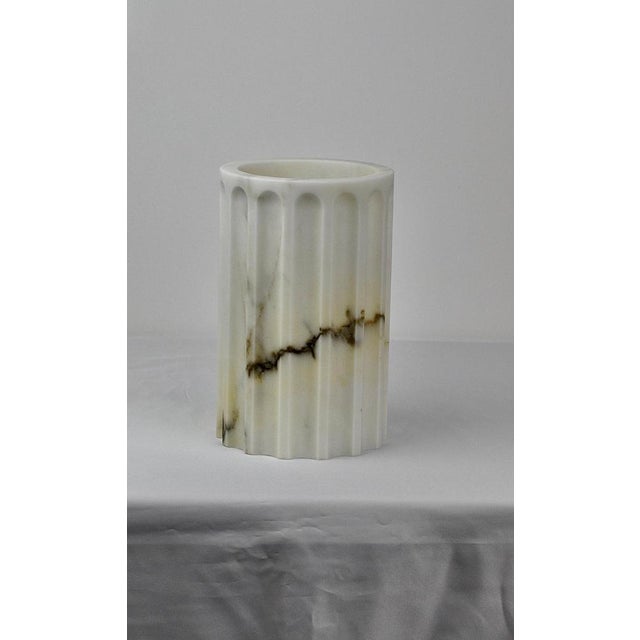 Stone Handmade Column Vase in Satin Travertino Marble by Fiammetta V. For Sale - Image 7 of 18
