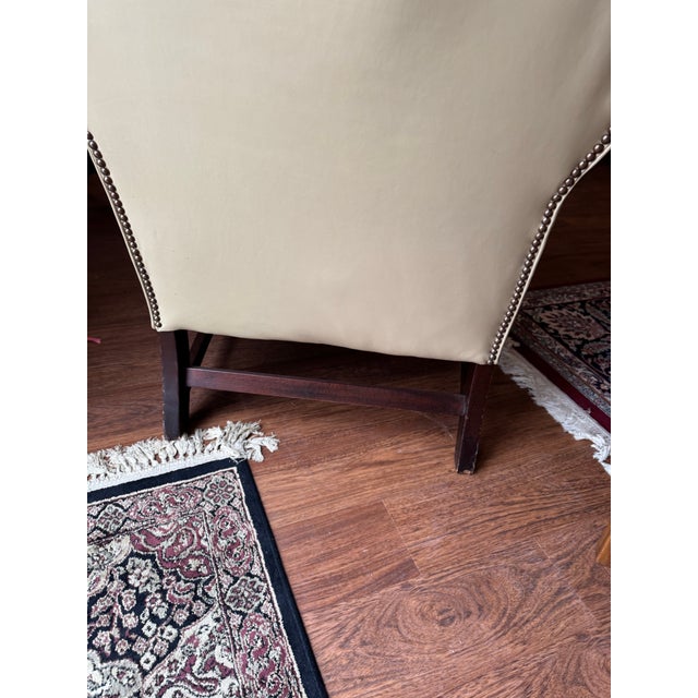 Gray VTG Classic Leather Inc Mahogany Chippendale Wingback Chair Tufted Armchair MCM For Sale - Image 8 of 10