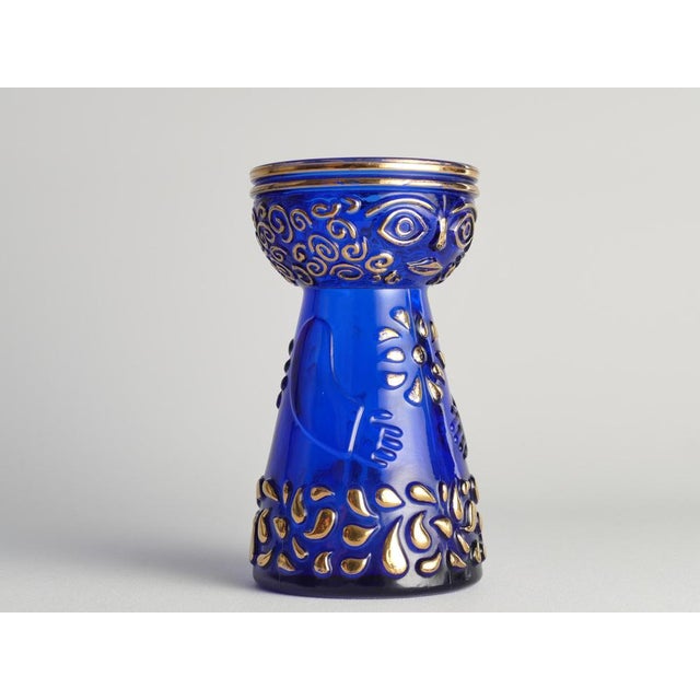 Mid-Century Modern Cobalt Blue and Gold Glass Hyacinth Vase by Walther Glas, 1970s For Sale - Image 4 of 18