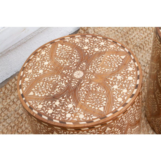 Pair of Royal Artisan Inlay Drum End Table For Sale - Image 4 of 8