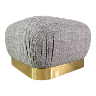 1980s Karl Springer Style Rolling Soufflé Ottoman/Pouf With Solid Brass Base For Sale