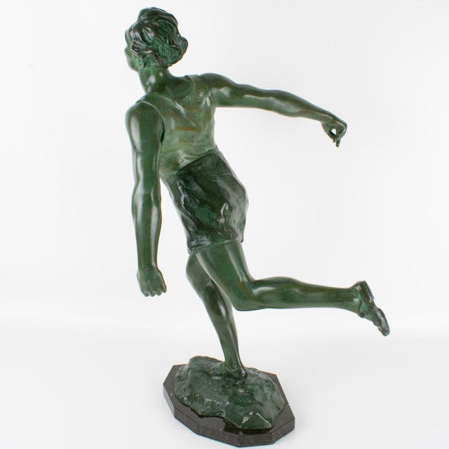 1920s Charles Lemoyne Art Deco Bronze The Finish Runner Sports Sculpture, circa 1920 For Sale - Image 5 of 15
