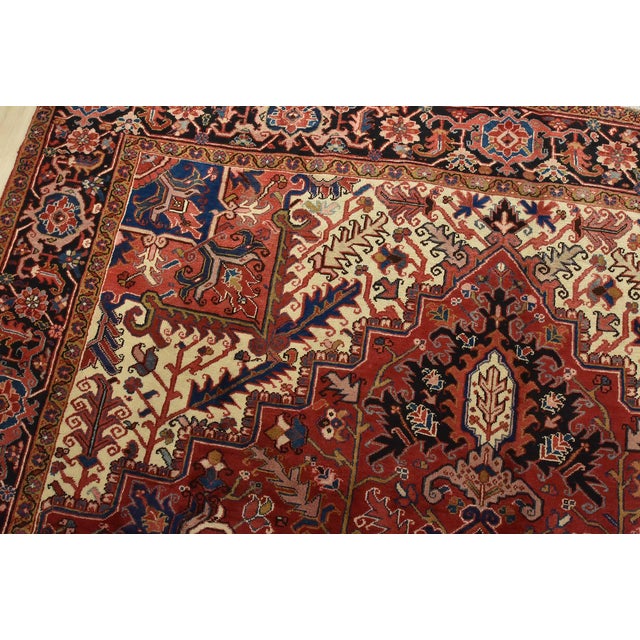 Textile Heriz Rug 8’7” X 12’5” Red Wool Vintage Traditional Hand-Knotted Carpet For Sale - Image 7 of 15