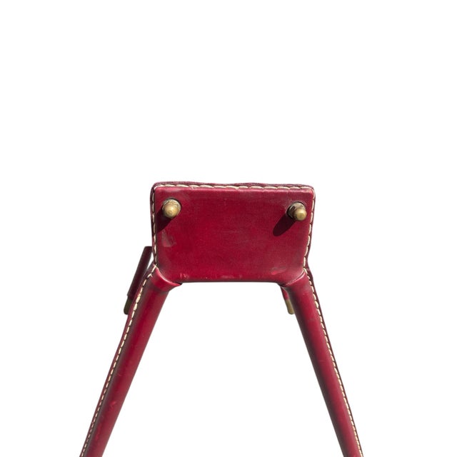 1950s Stitched Leather Ottoman by Jacques Adnet, 1950s For Sale - Image 5 of 8